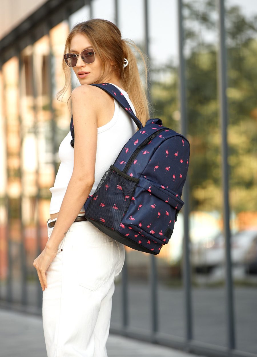 Женский рюкзак Sambag Brix PJT нави с принтом Flamingo