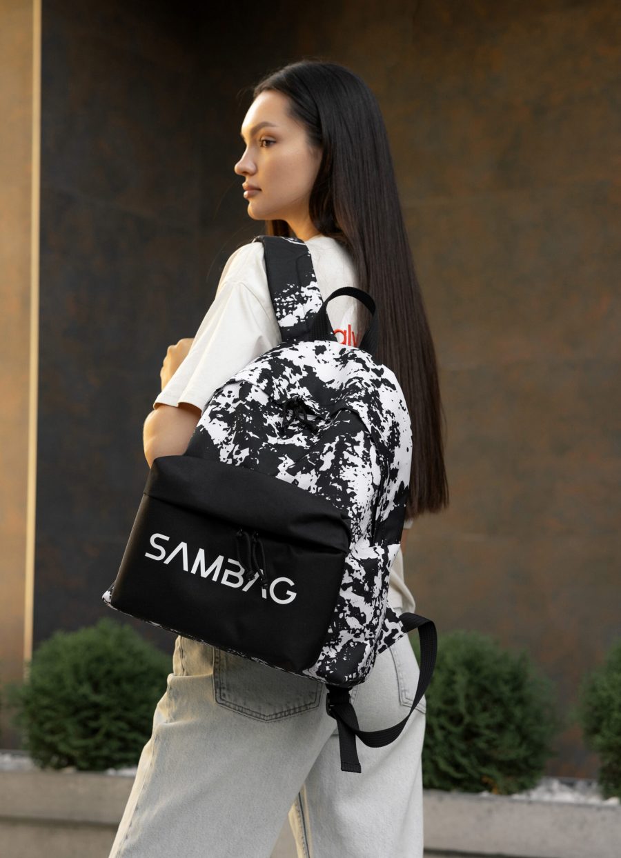 Женский рюкзак Sambag Active с принтом черный с белым