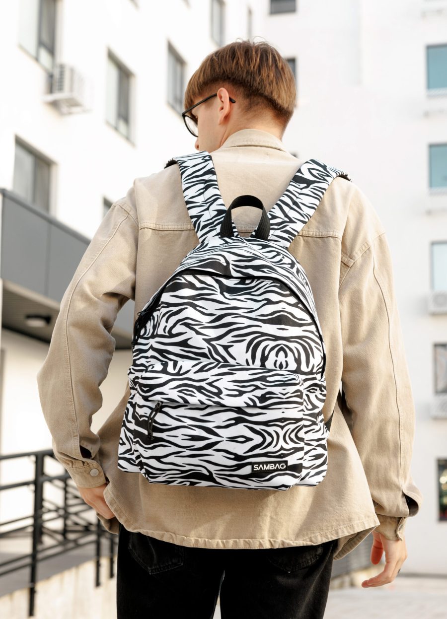 Рюкзак чоловічий Sambag Active з принтом білий з чорним