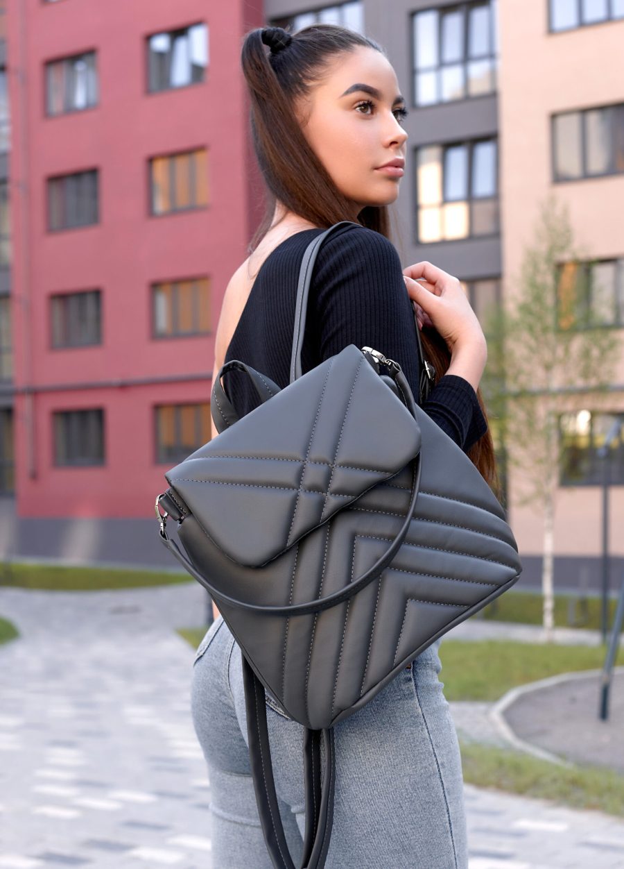 Рюкзак-сумка женская Sambag Loft строченая графитовая