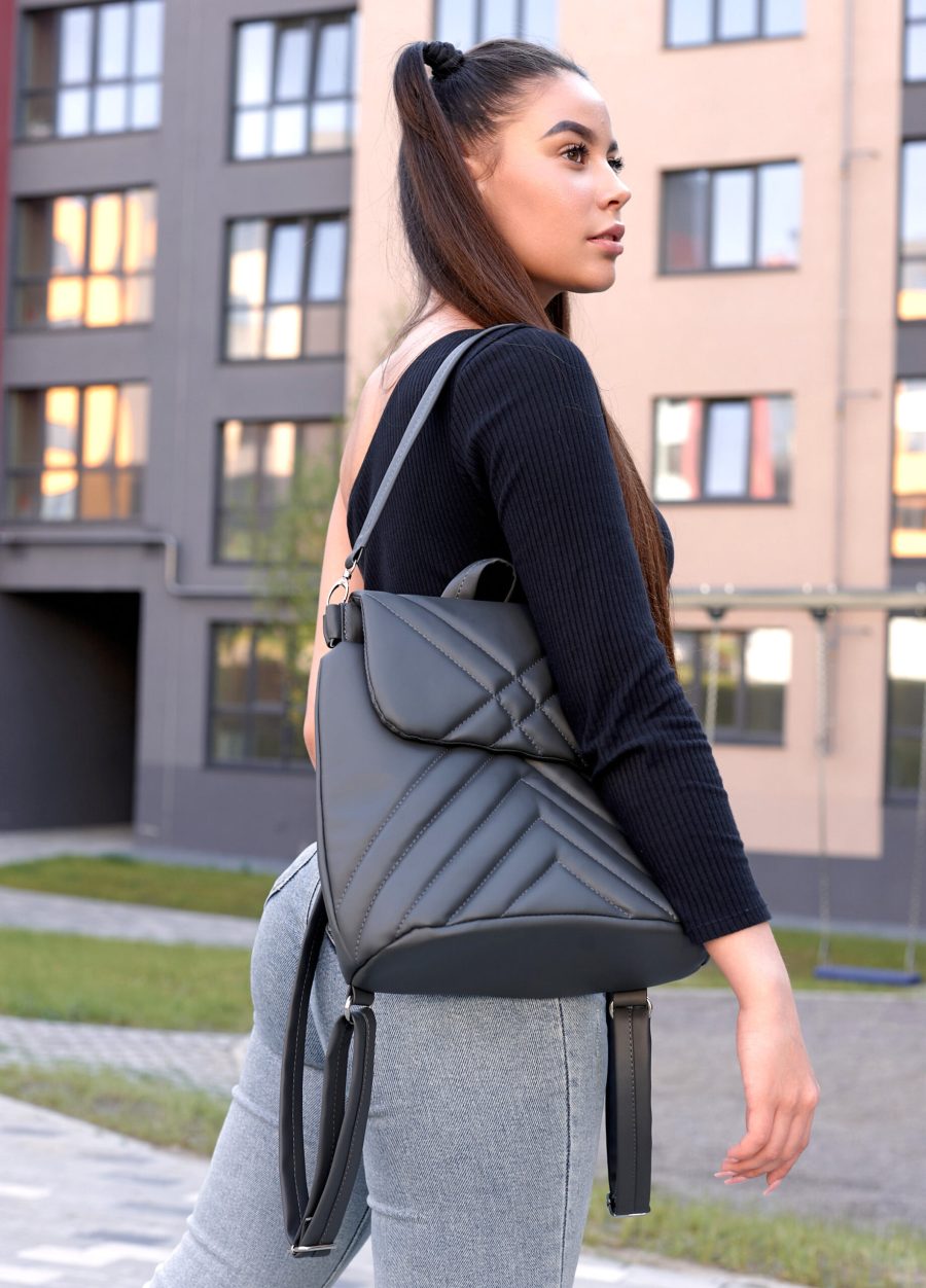 Рюкзак-сумка женская Sambag Loft строченая графитовая