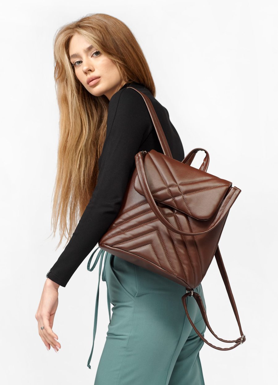 Женский рюкзак-сумка Sambag Loft строченая шоколадная