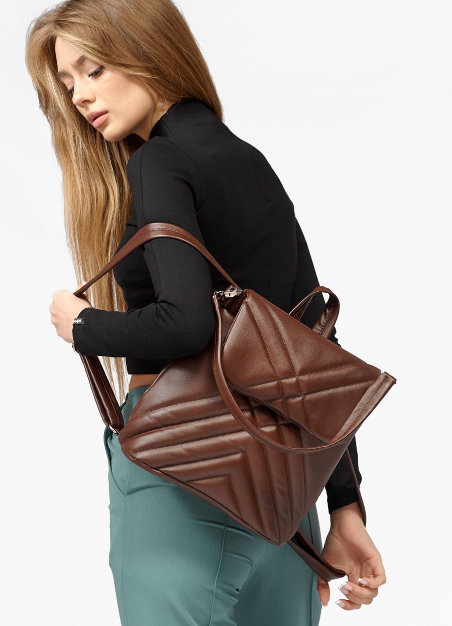 Женский рюкзак-сумка Sambag Loft строченая шоколадная