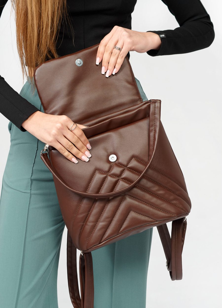 Женский рюкзак-сумка Sambag Loft строченая шоколадная
