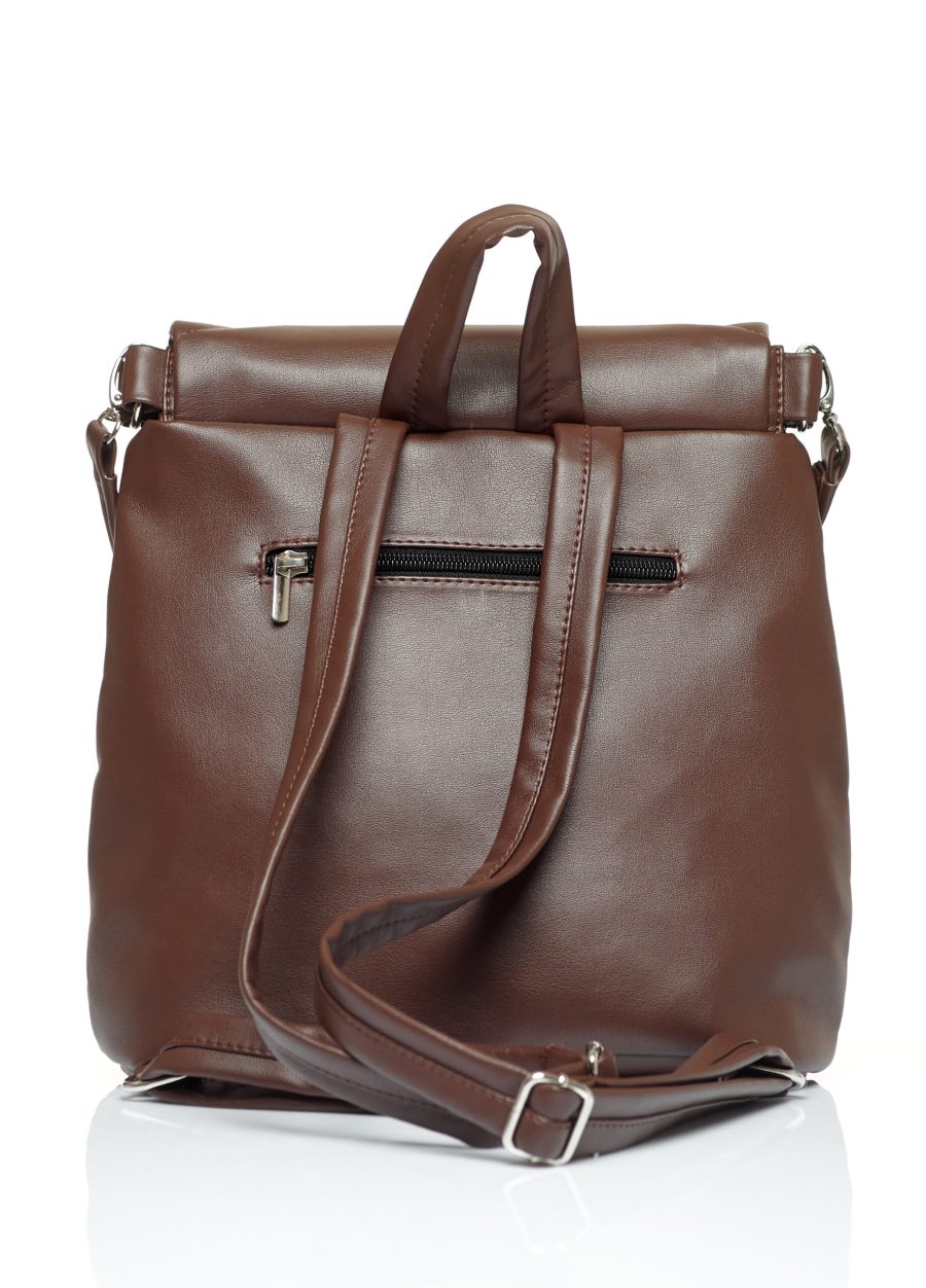 Женский рюкзак-сумка Sambag Loft строченая шоколадная