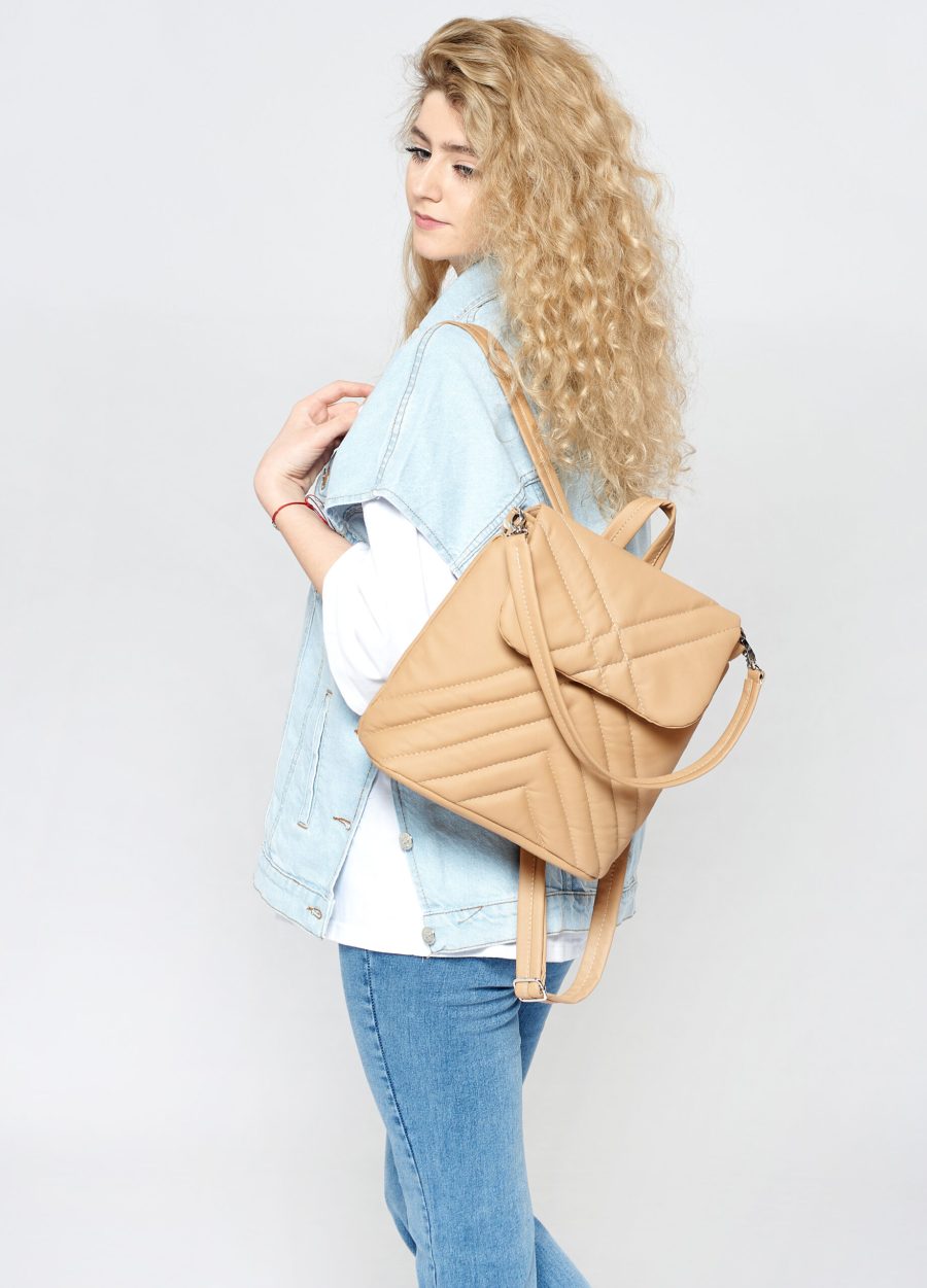 Женский рюкзак Sambag Loft строченая бежевая