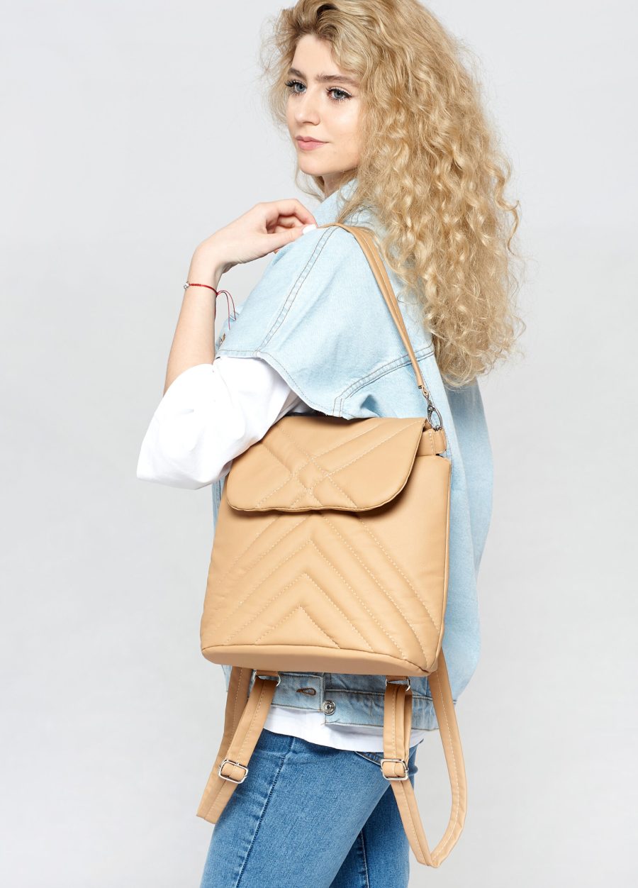 Женский рюкзак Sambag Loft строченая бежевая