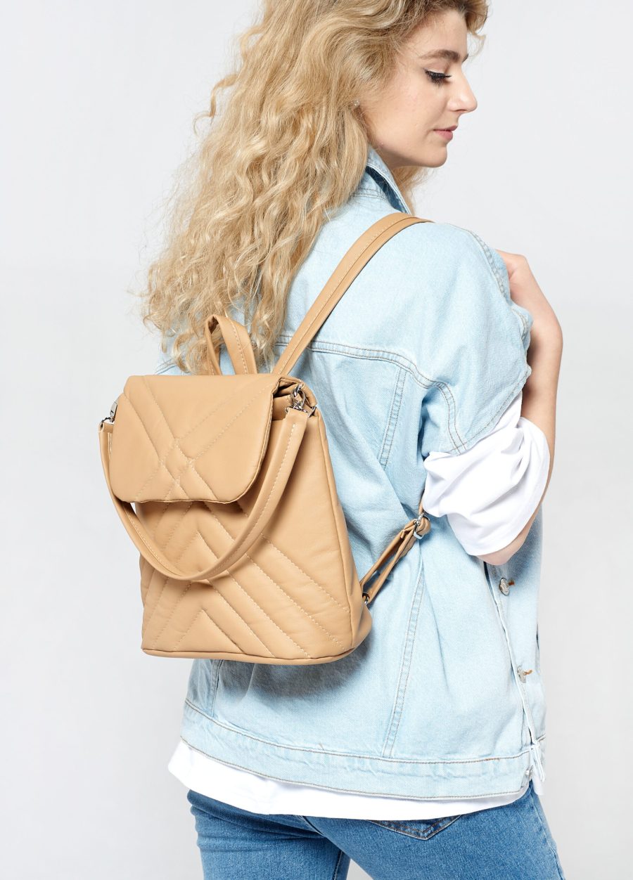 Женский рюкзак Sambag Loft строченая бежевая