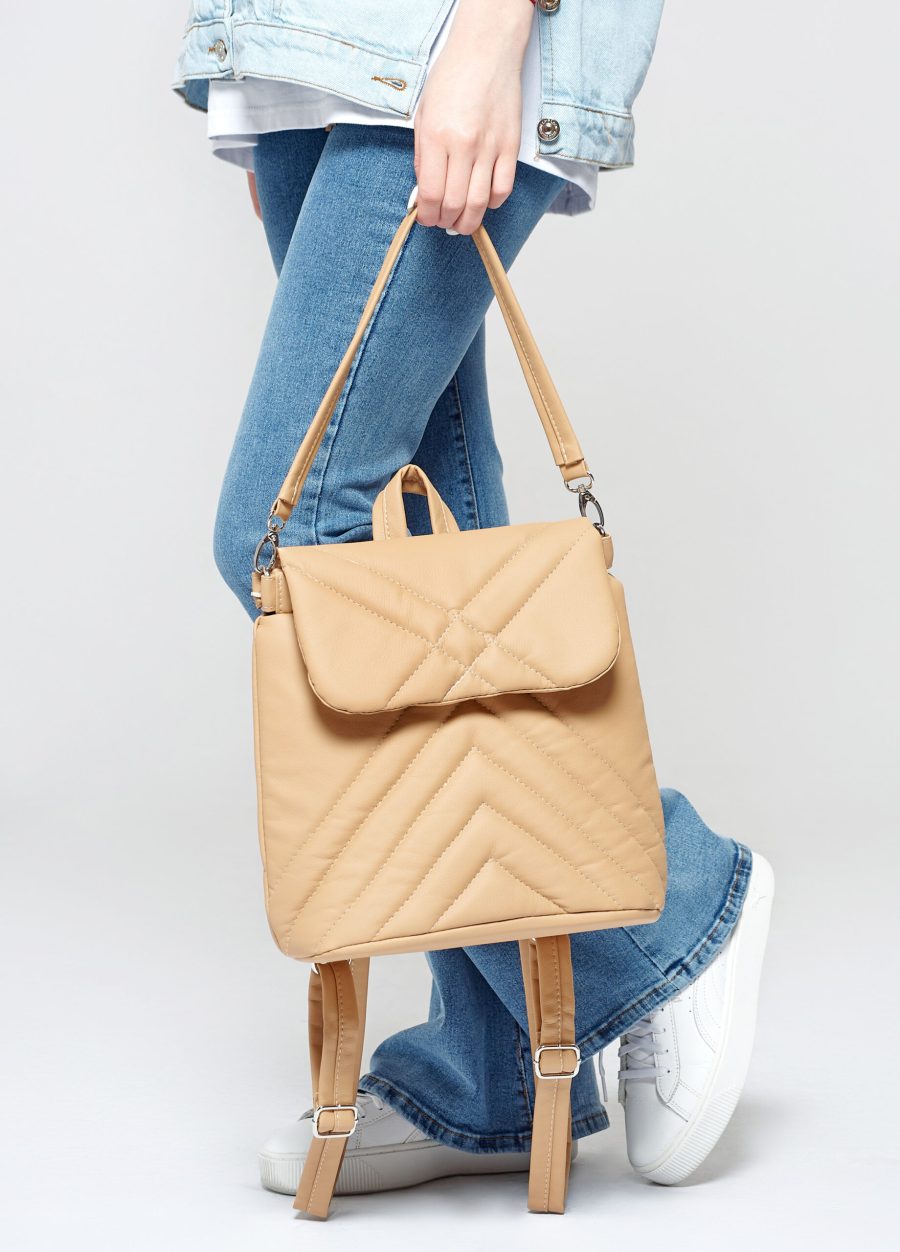 Женский рюкзак Sambag Loft строченая бежевая
