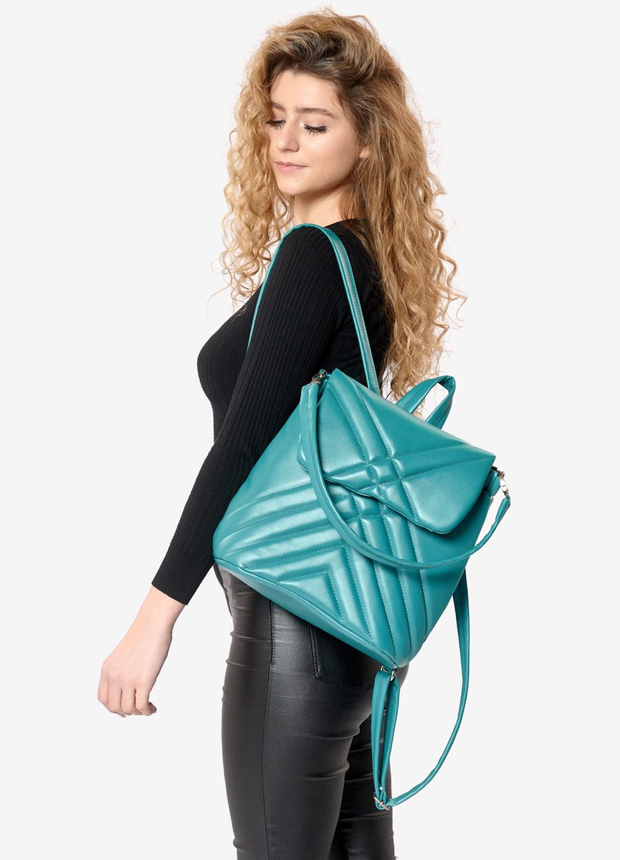 Рюкзак-сумка жіноча Sambag Loft строчена бірюзова