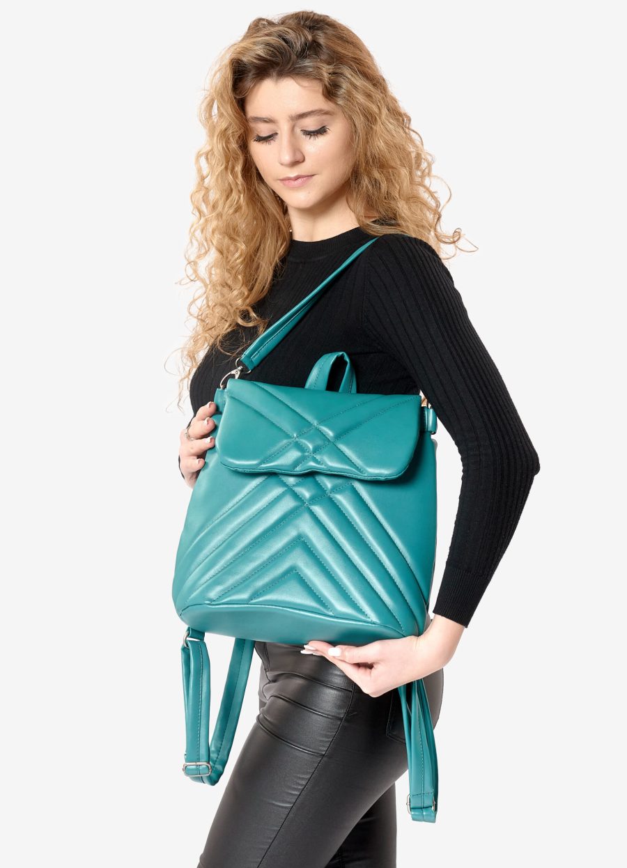 Рюкзак-сумка жіноча Sambag Loft строчена бірюзова