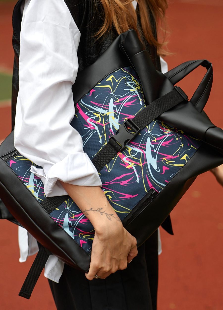 Женский рюкзак Sambag RollTop One с принтом черный