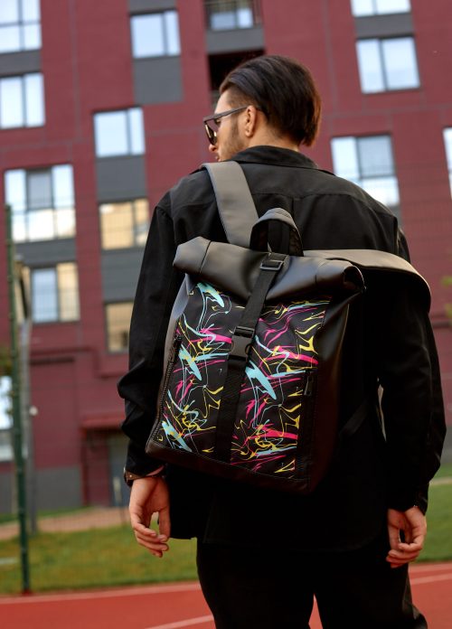 Рюкзак роллтоп чоловічий Sambag RollTop LZT чорний з принтом