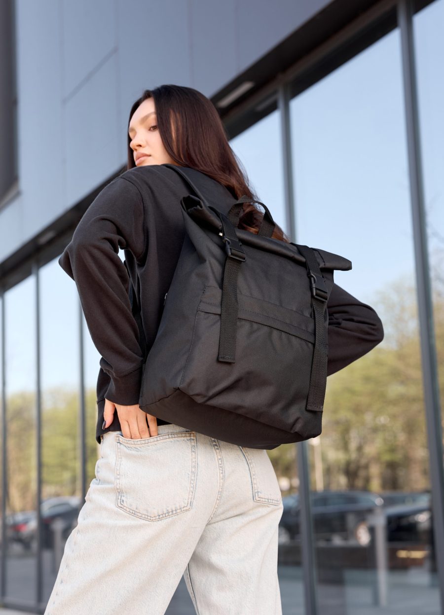 Женский рюкзак роллтоп Sambag RollTop Milton тканевый черный