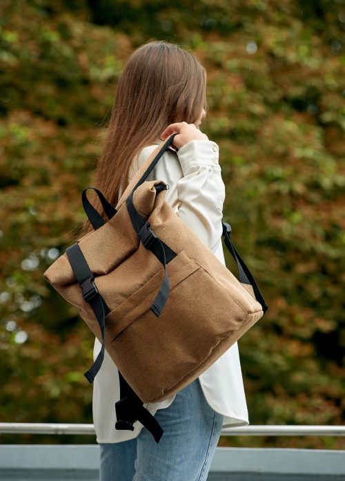 Женский рюкзак роллтоп Sambag RollTop Milton коричневый тканевый
