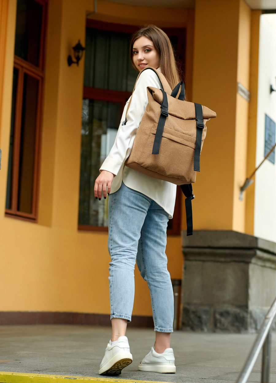 Рюкзак роллтоп жіночий Sambag RollTop Milton коричневий тканинний