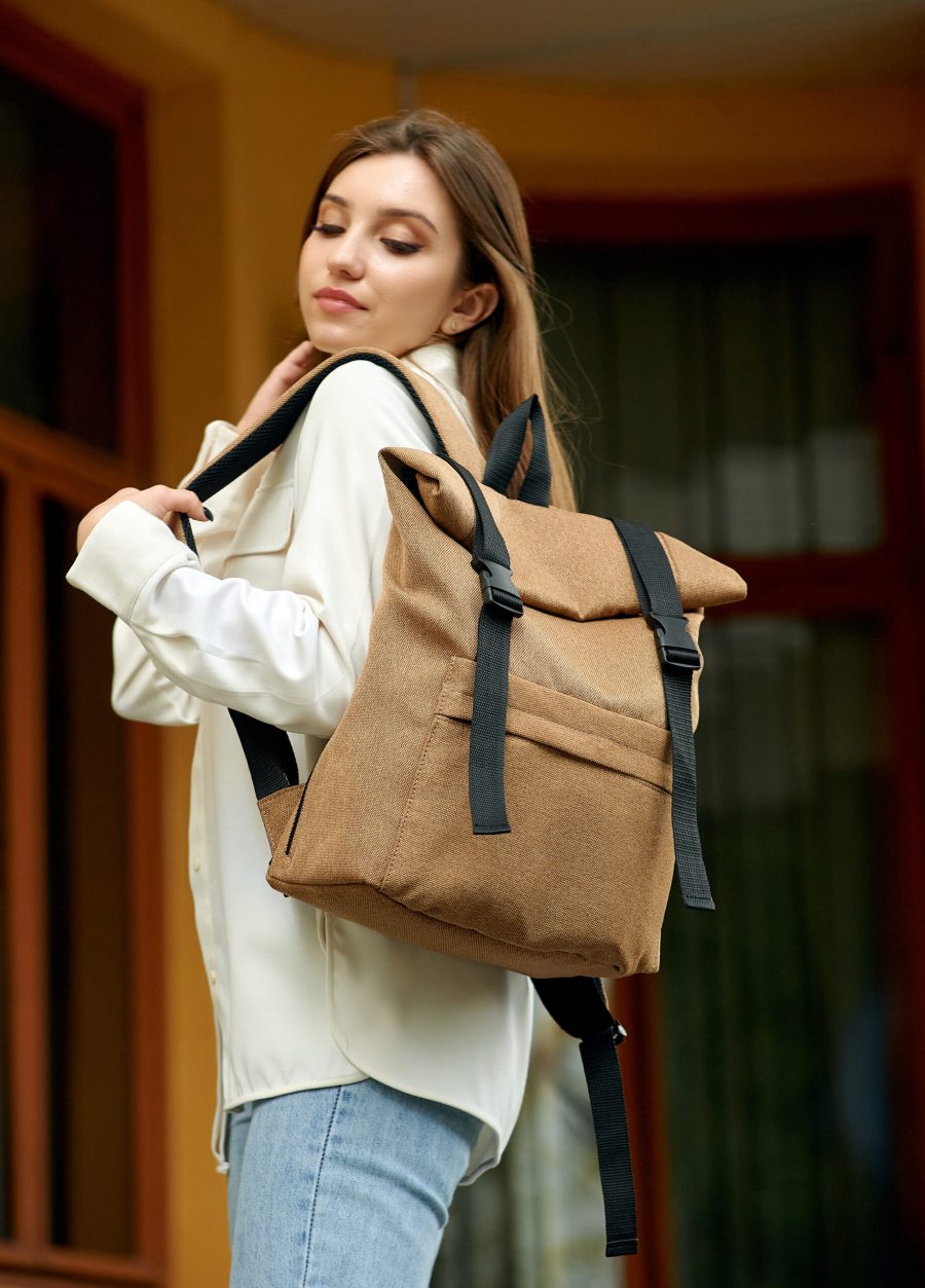 Рюкзак роллтоп жіночий Sambag RollTop Milton коричневий тканинний