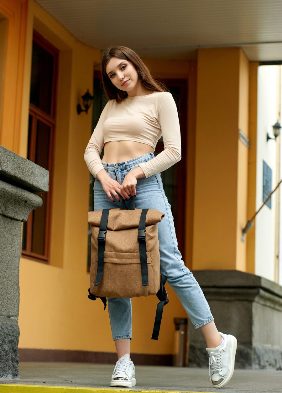 Рюкзак роллтоп жіночий Sambag RollTop Milton коричневий тканинний