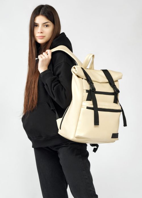 Женский рюкзак роллтоп для ноутбука Sambag RollTop молочный