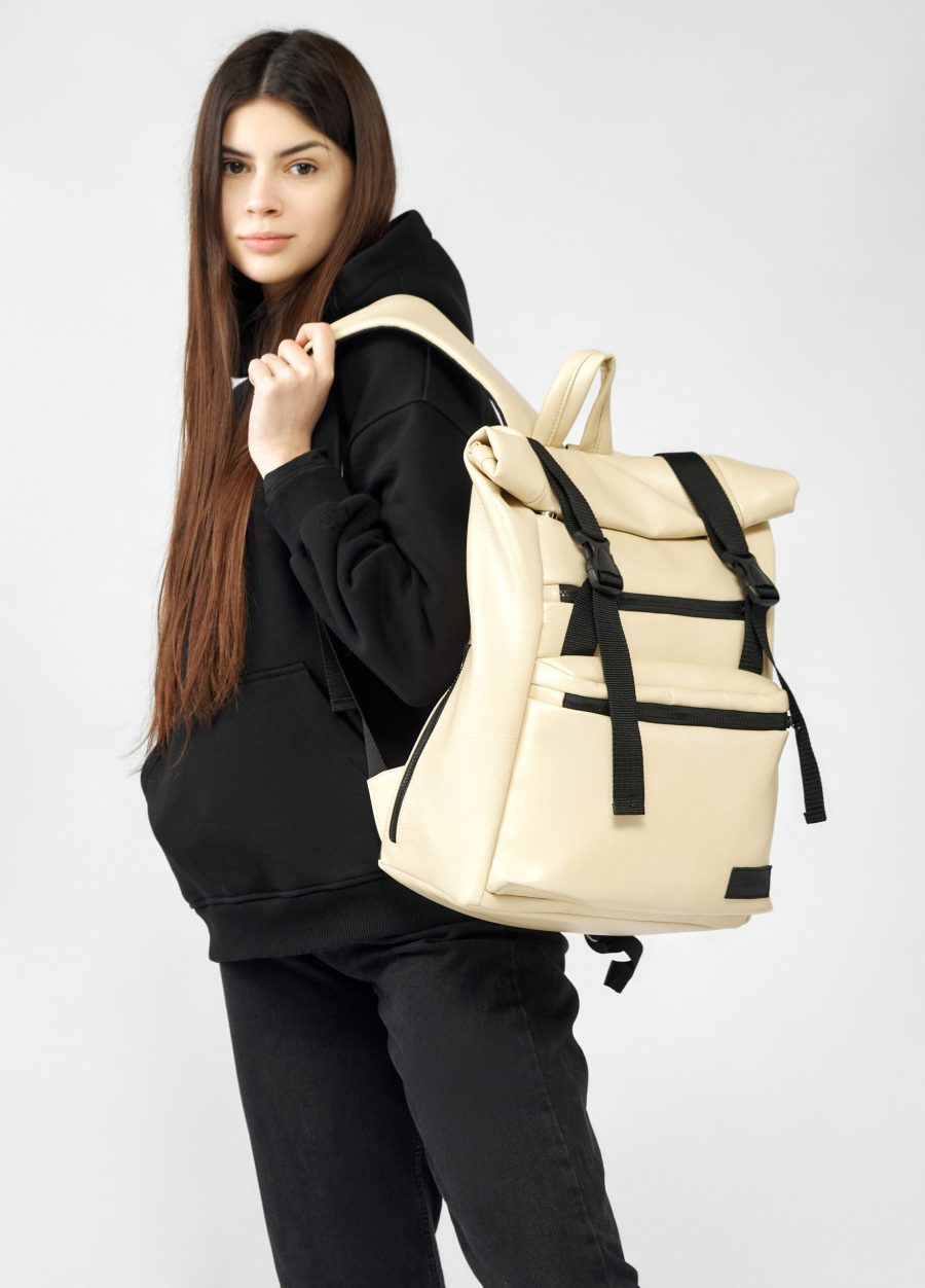 Женский рюкзак роллтоп для ноутбука Sambag RollTop молочный
