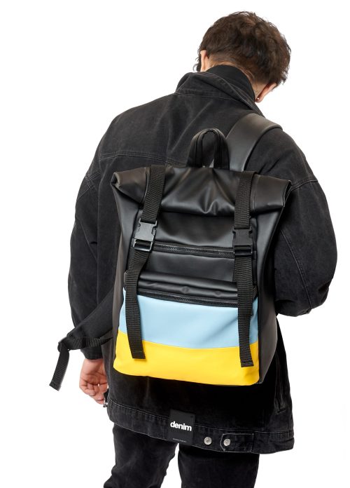 Мужской рюкзак роллтоп Sambag RollTop LTH черный с флагом Украины