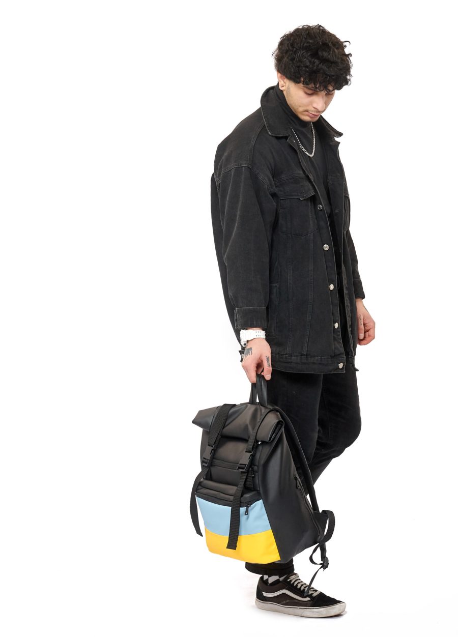 Рюкзак роллтоп чоловічий Sambag RollTop LTH чорний з прапором України