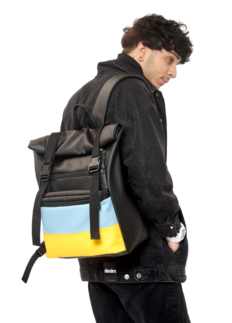 Рюкзак роллтоп чоловічий Sambag RollTop LTH чорний з прапором України