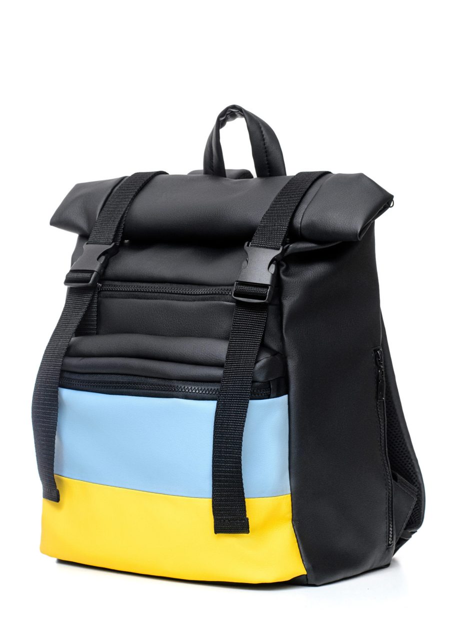 Рюкзак роллтоп чоловічий Sambag RollTop LTH чорний з прапором України