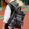 Рюкзак жіночий для ноутбука Sambag RollTop LTT чорний з принтом