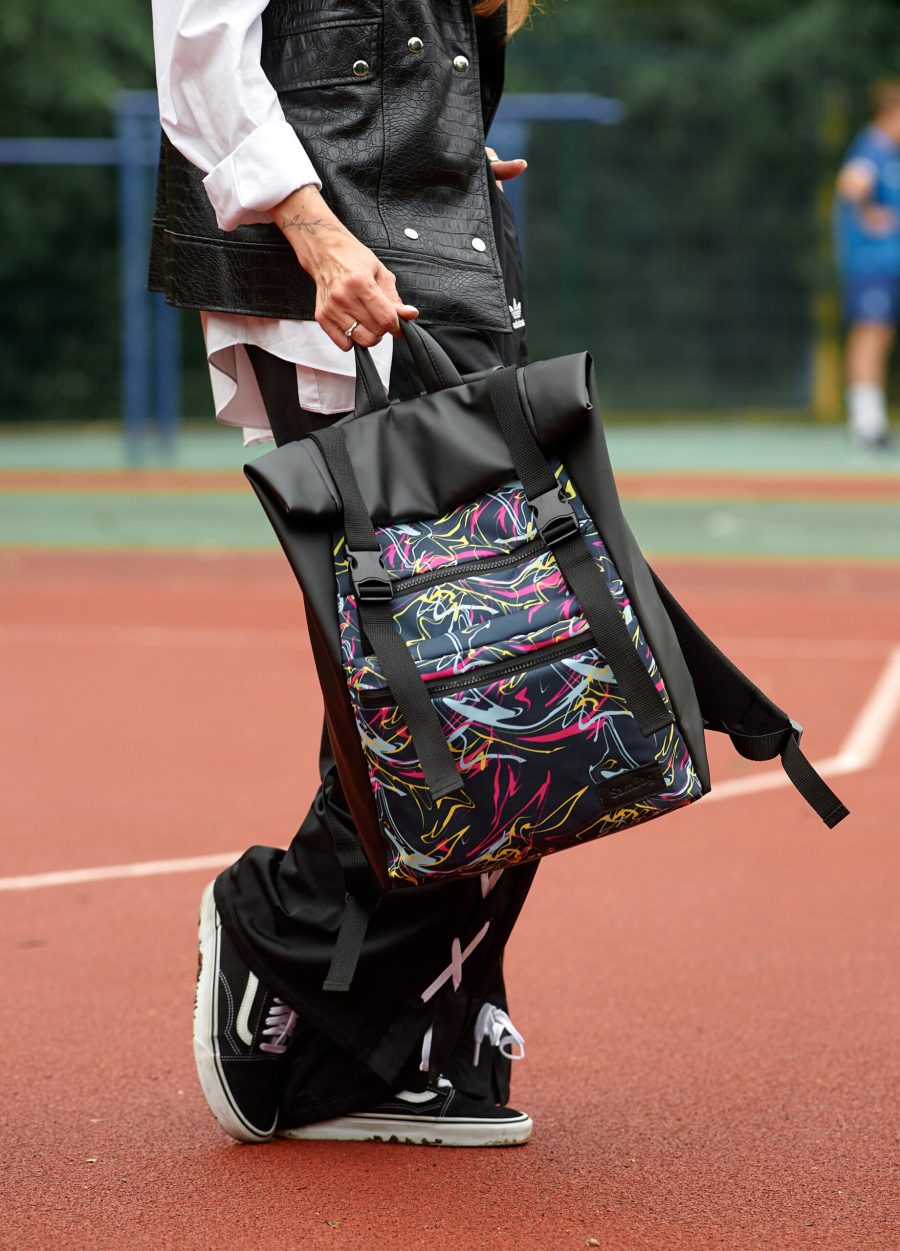Рюкзак жіночий для ноутбука Sambag RollTop LTT чорний з принтом