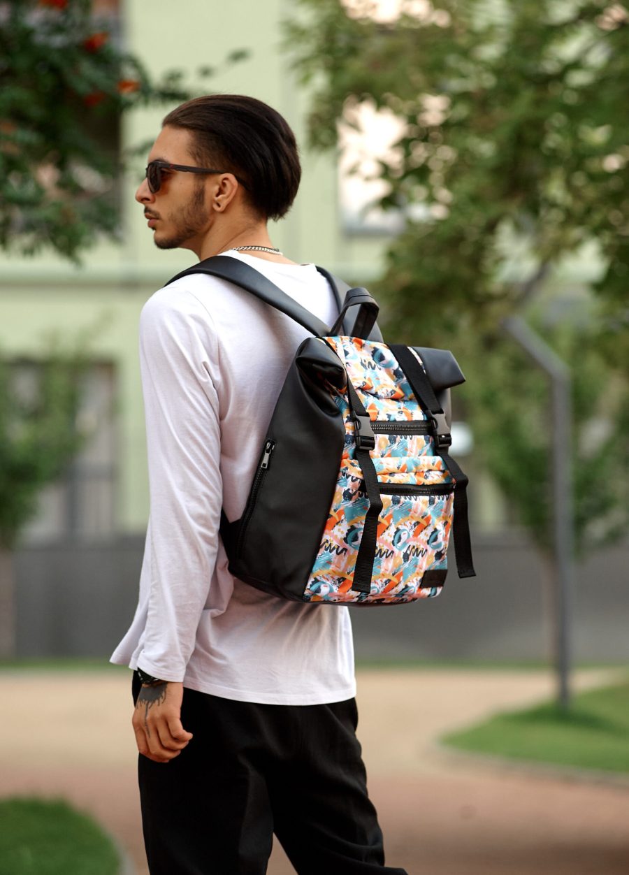 Рюкзак чоловічий Sambag RollTop Zard чорний з принтом