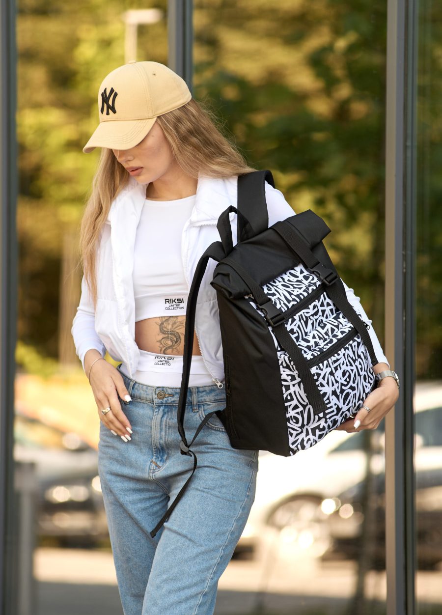 Рюкзак жіночий для ноутбука Sambag RollTop LTT з принтом чорний