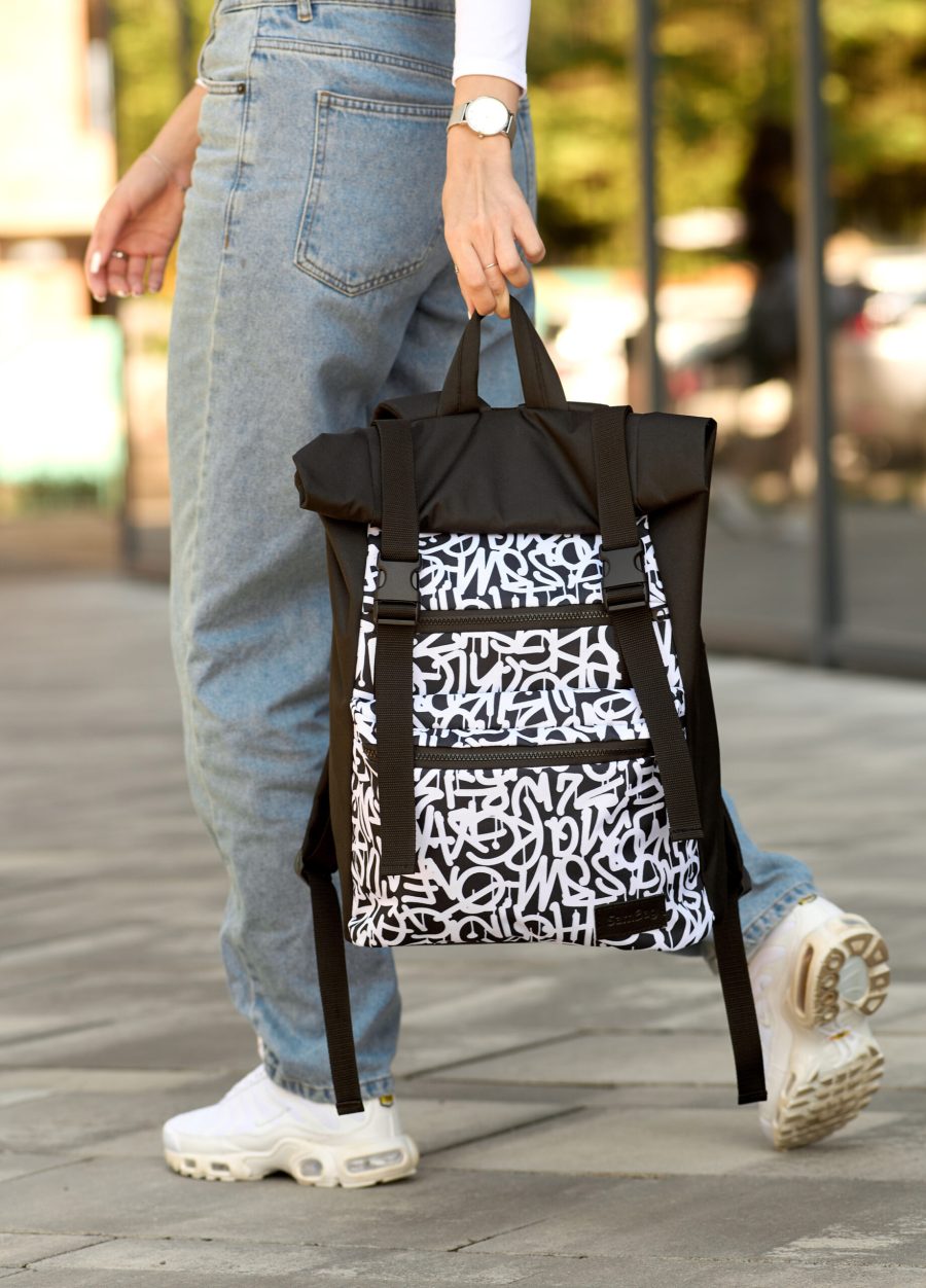 Рюкзак жіночий для ноутбука Sambag RollTop LTT з принтом чорний
