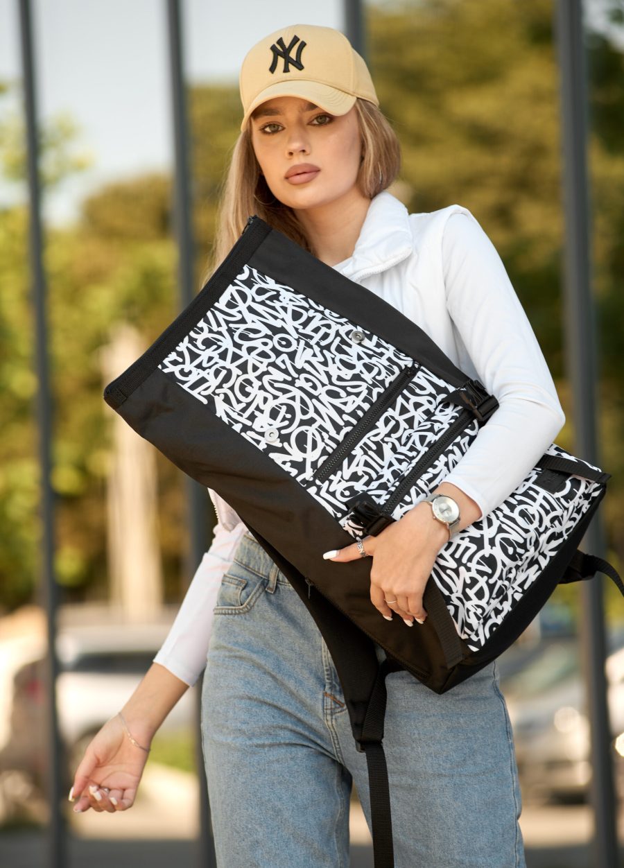 Рюкзак жіночий для ноутбука Sambag RollTop LTT з принтом чорний