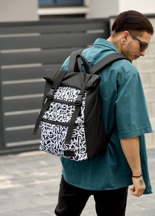 Мужской рюкзак Sambag RollTop ZARD черный с принтом