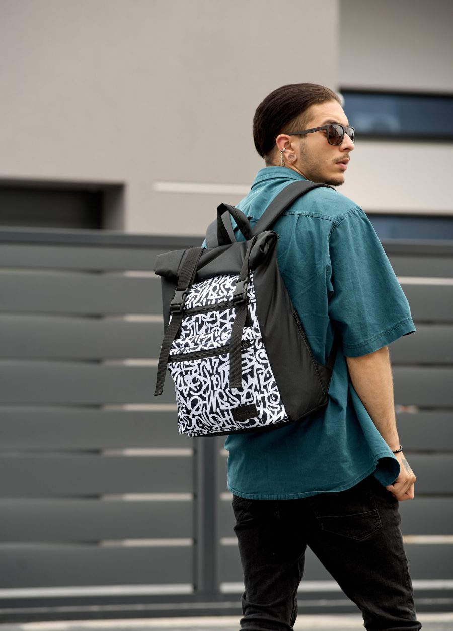 Мужской рюкзак Sambag RollTop ZARD черный с принтом
