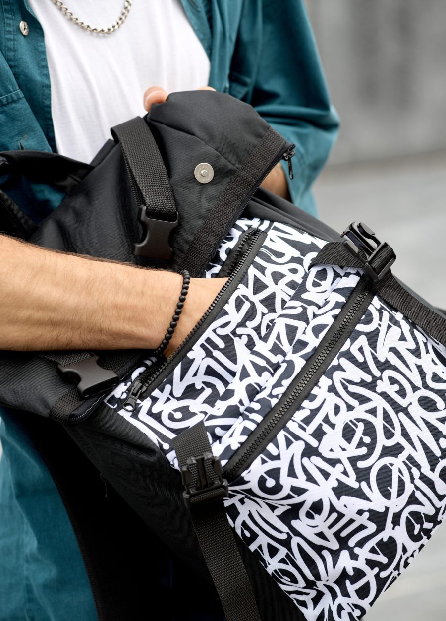 Мужской рюкзак Sambag RollTop ZARD черный с принтом