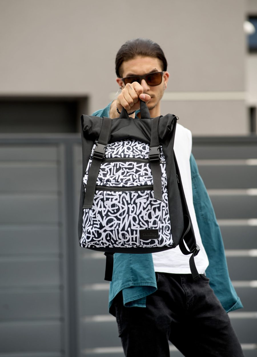 Мужской рюкзак Sambag RollTop ZARD черный с принтом