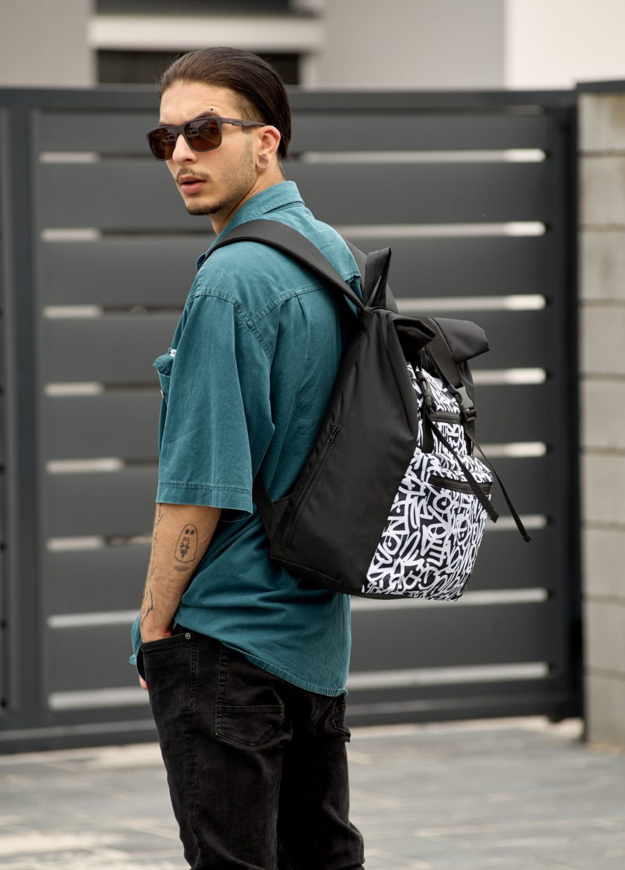 Мужской рюкзак Sambag RollTop ZARD черный с принтом