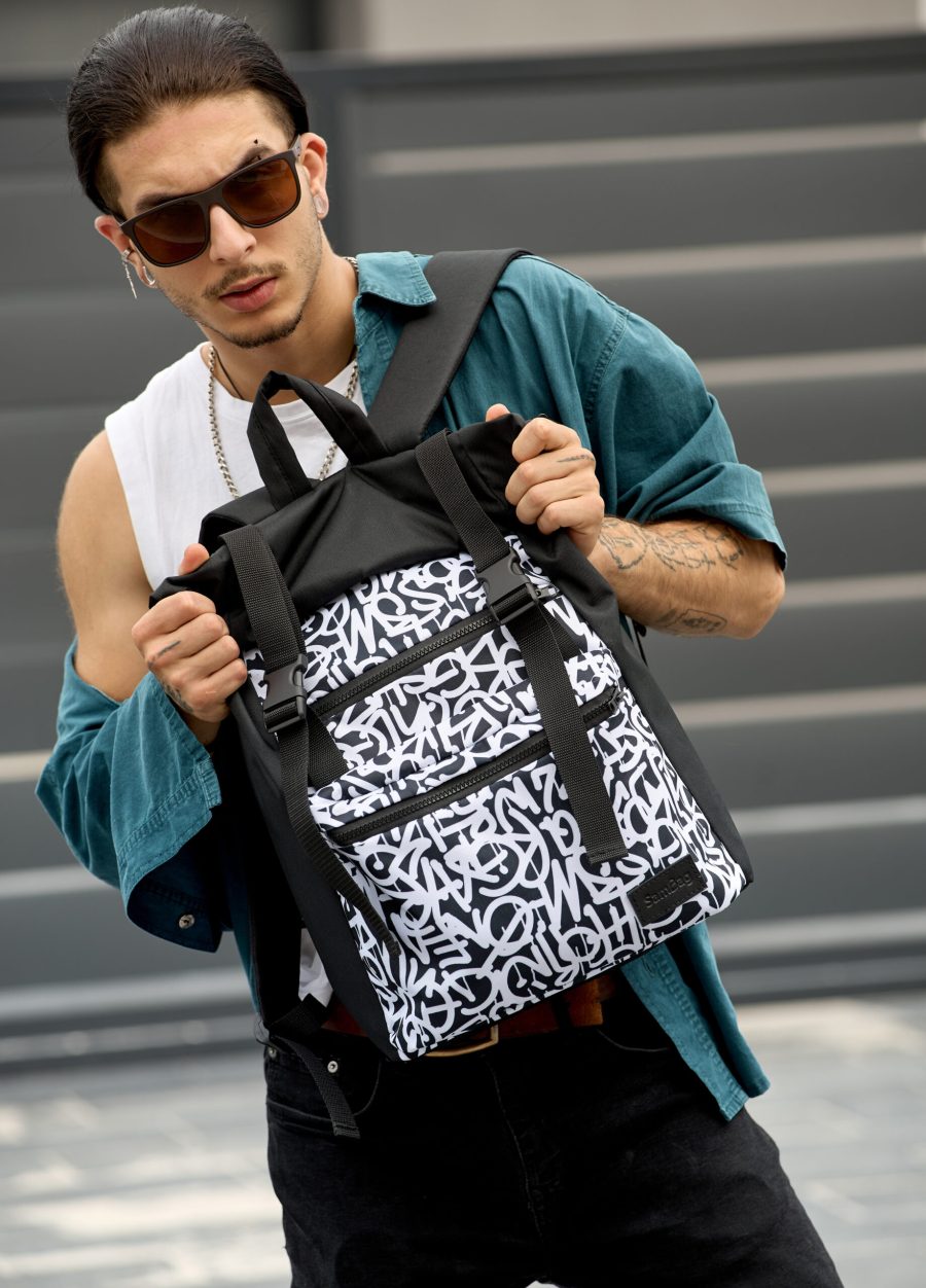 Мужской рюкзак Sambag RollTop ZARD черный с принтом