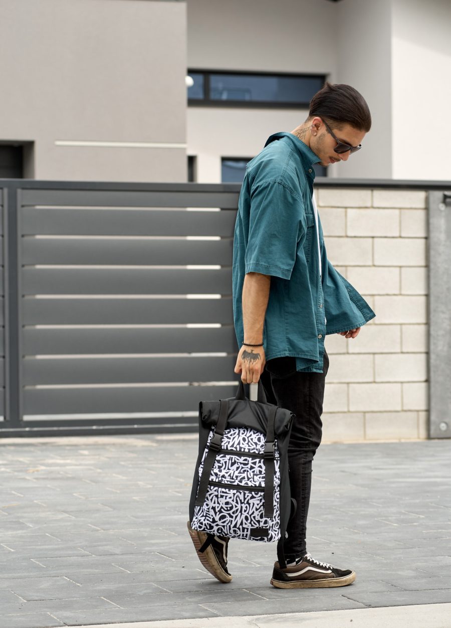 Мужской рюкзак Sambag RollTop ZARD черный с принтом
