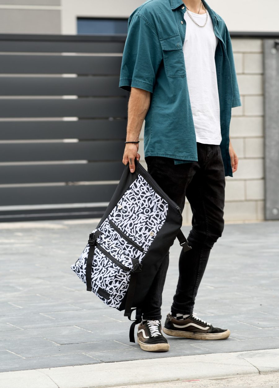 Мужской рюкзак Sambag RollTop ZARD черный с принтом