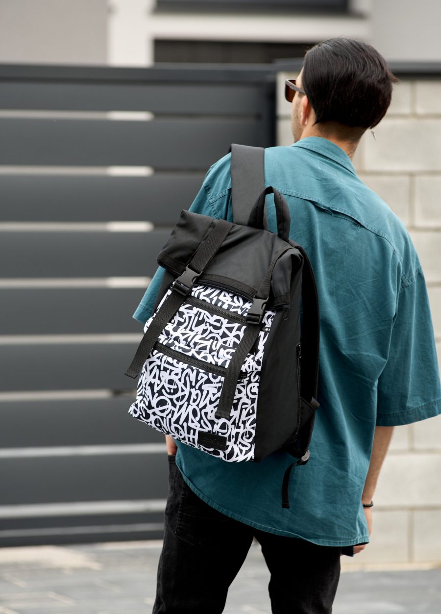 Мужской рюкзак Sambag RollTop ZARD черный с принтом