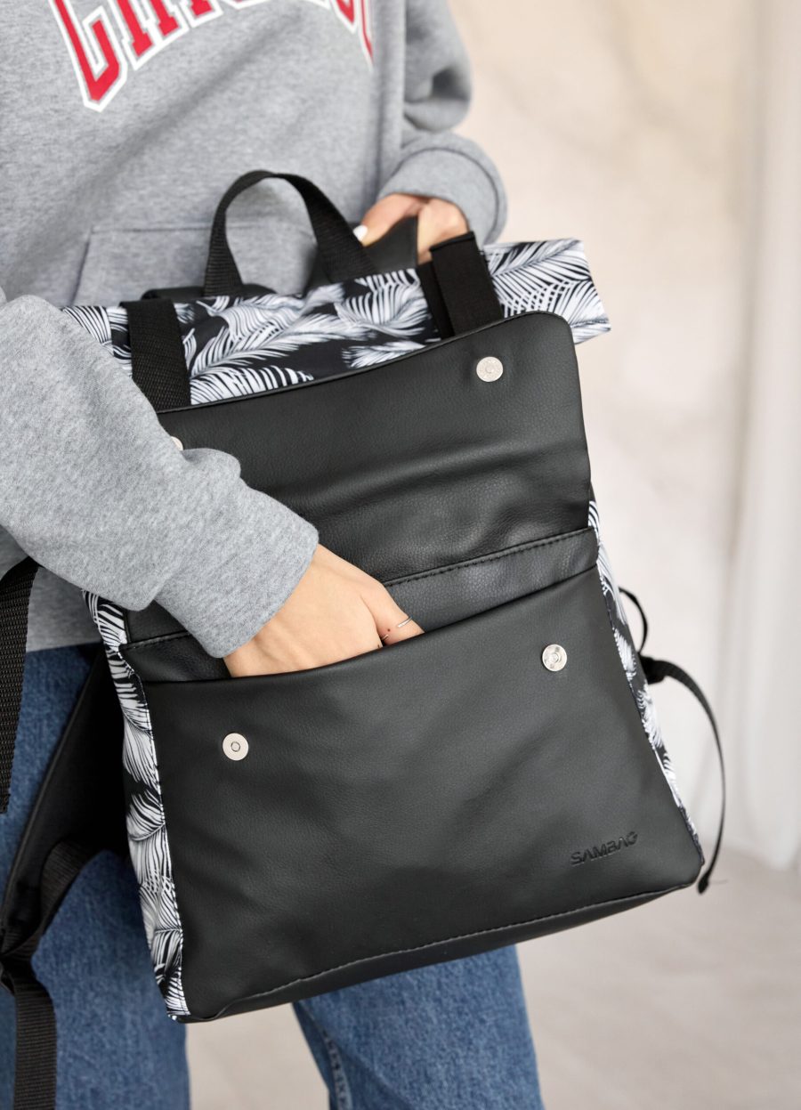 Рюкзак роллтоп жіночий RollTop Milton чорний з принтом