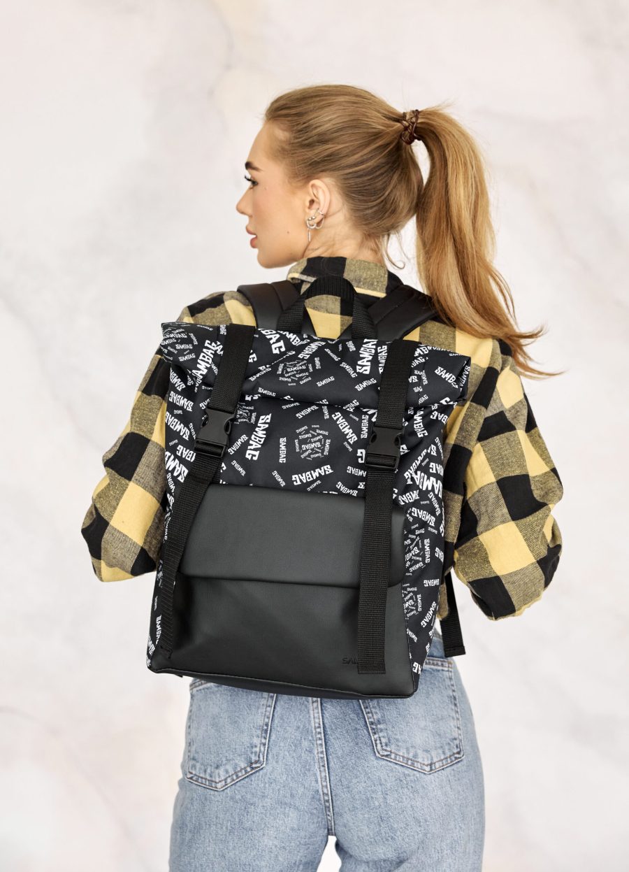 Рюкзак роллтоп жіночий RollTop Milton чорний з принтом