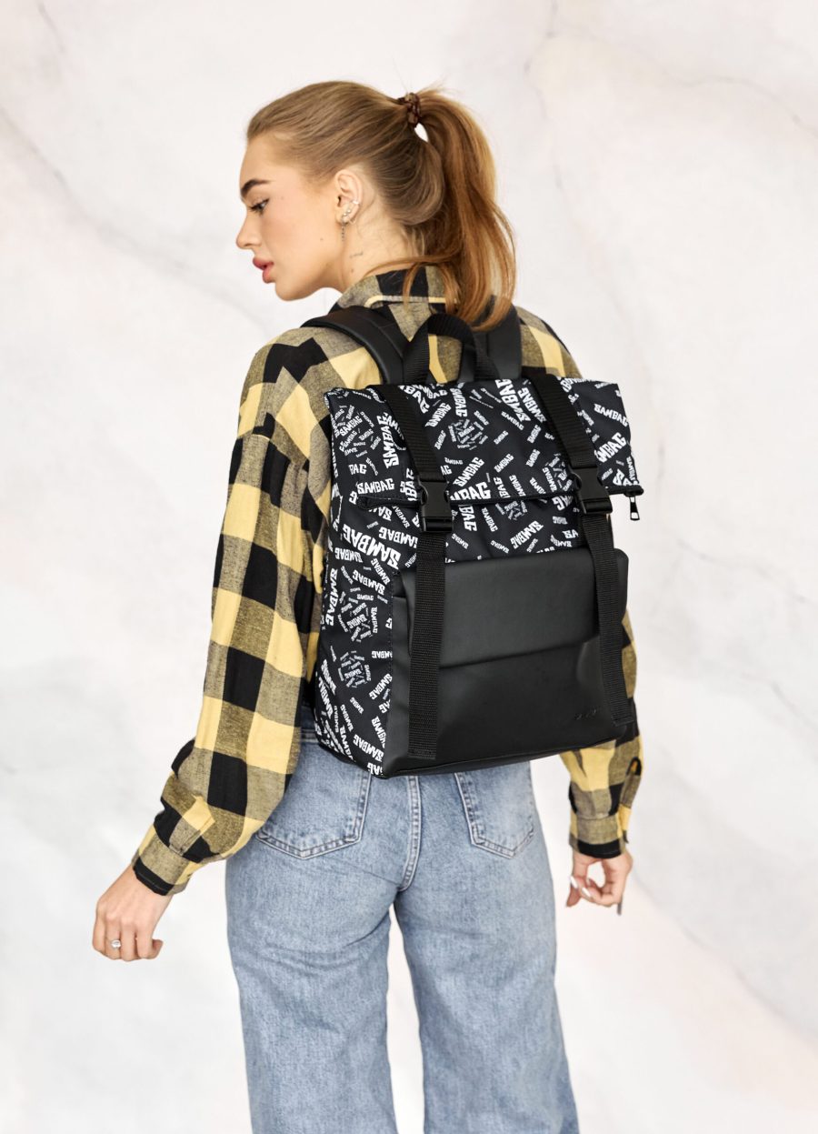 Рюкзак роллтоп жіночий RollTop Milton чорний з принтом