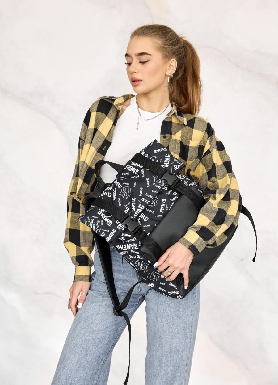 Рюкзак роллтоп жіночий RollTop Milton чорний з принтом