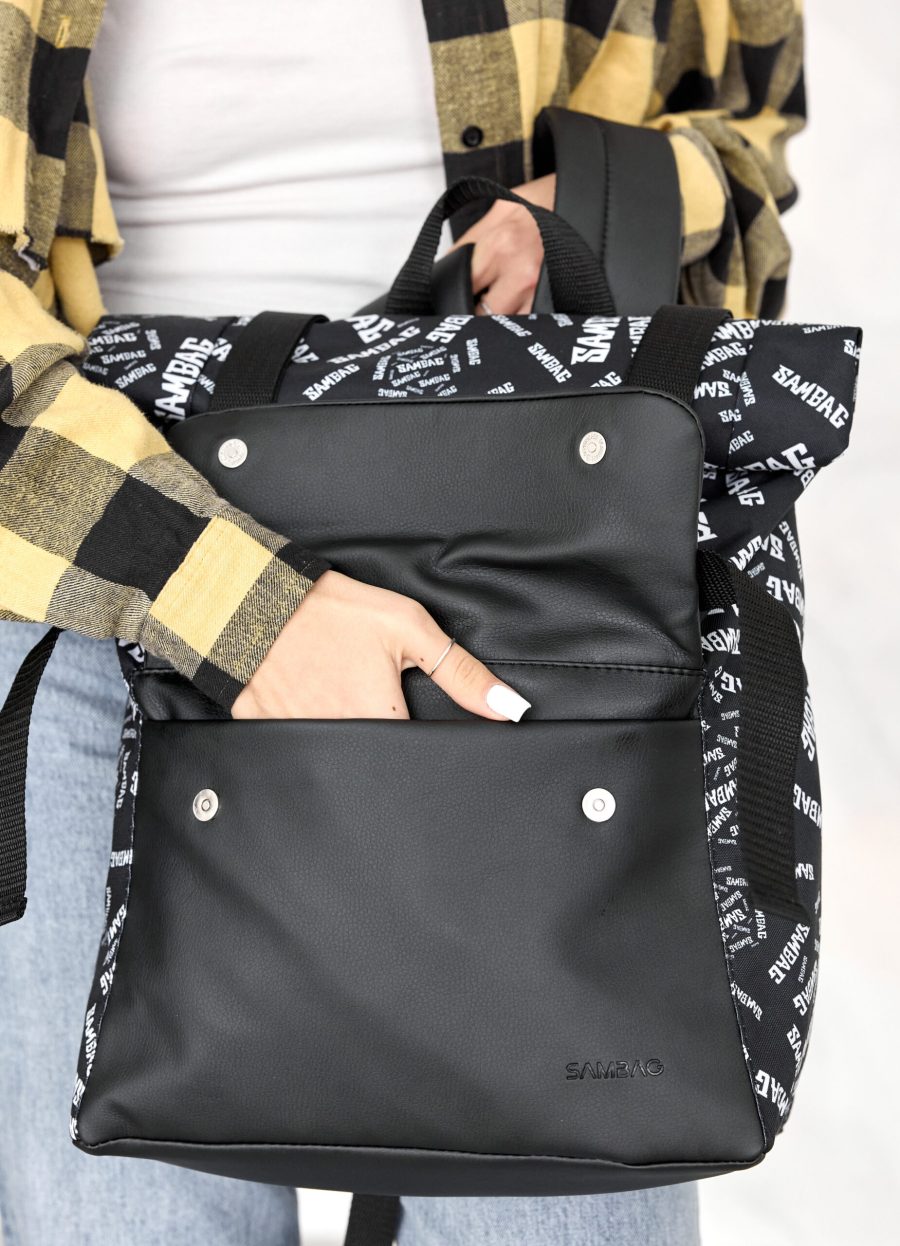 Рюкзак роллтоп жіночий RollTop Milton чорний з принтом