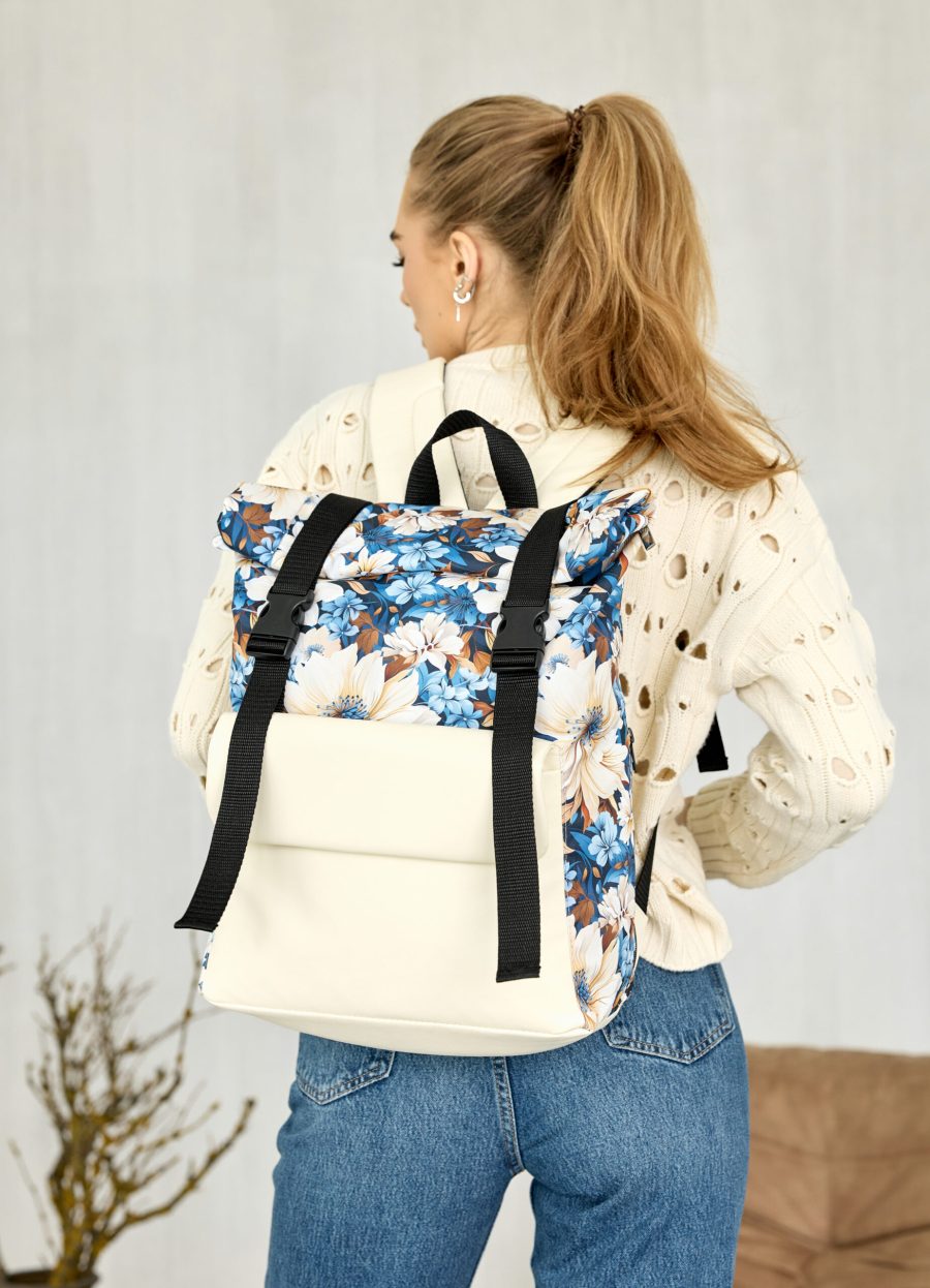 Рюкзак роллтоп жіночий RollTop Milton з принтом молочний