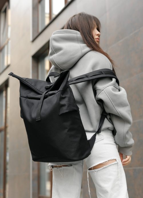 Женский рюкзак роллтоп Sambag RollTop KZN тканевый черный